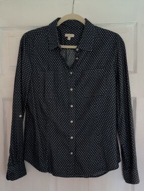 Talbots Denim White Polka Dot Button-Up Shirt